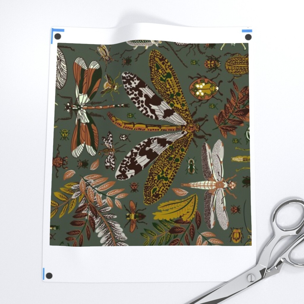 Insects Dark Green Nature Forest Floor Wings Dragonflies Beetles Science Custom Printed Fabric by Spoonflower Various Fabrics by the Yard or Fat Quarter